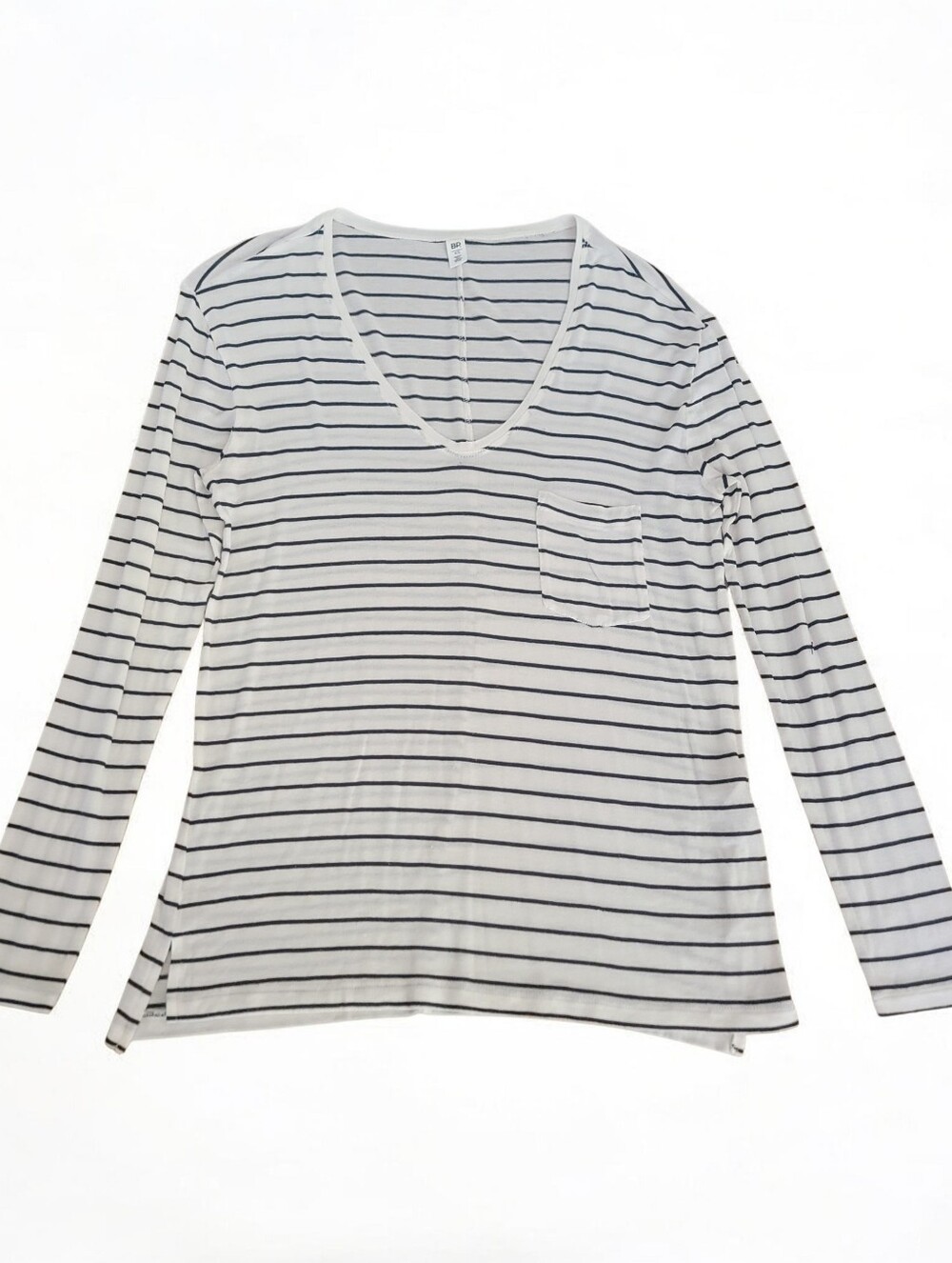 BP Nordstrom Women's Black White Striped Long Sleeve Pocket Lightweight Shirt XS